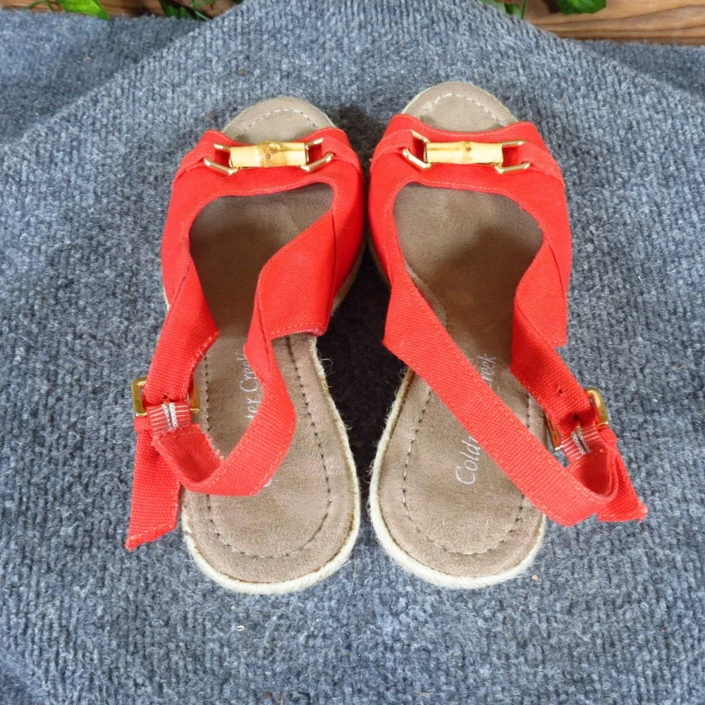 Coldwater Creek Women Espadrille Wedge Sandals Size 6.5 Summer Red Canvas Bamboo